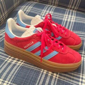 Adidas Gazelle Red and Blue platform Suede Shoes
